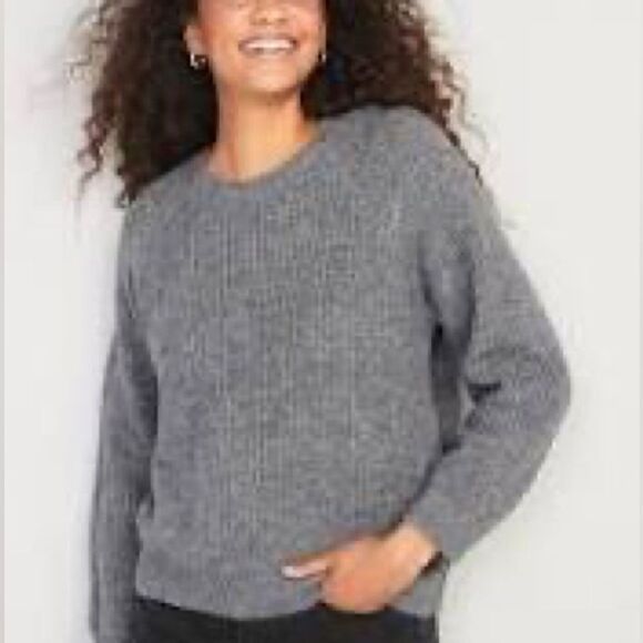 Old Navy Sweaters - Old Navy Dark Gray Heathered Cozy Shaker-Stitch Pullover Sweater